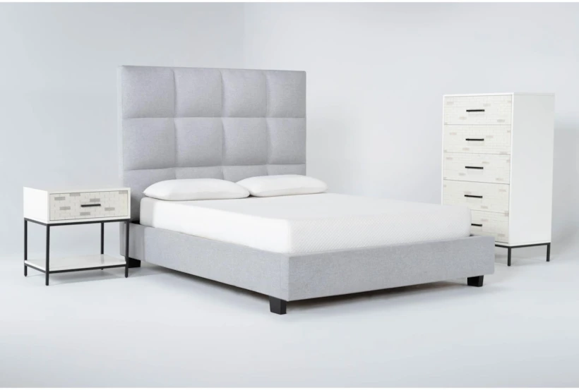Boswell Queen Upholstered 3 Piece Bedroom Set With Elden II Chest Of Drawers + 1 Drawer Nightstand - 360