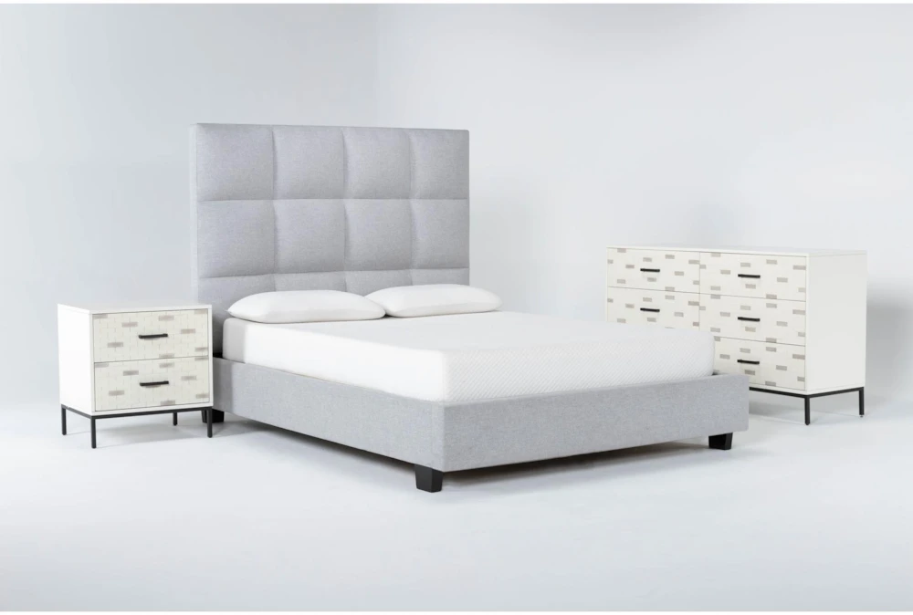 Boswell Queen Upholstered 3 Piece Bedroom Set With Elden II Dresser + 2 Drawer Nightstand
