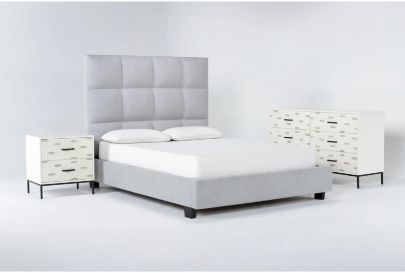 Boswell Queen Upholstered 3 Piece Bedroom Set With Elden II Dresser + 2 Drawer Nightstand - 360