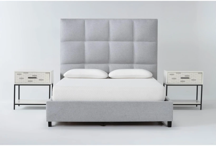 Boswell 3 Piece California King Upholstered Bedroom Set With 2 Elden II 1 Drawer Nightstands - 360