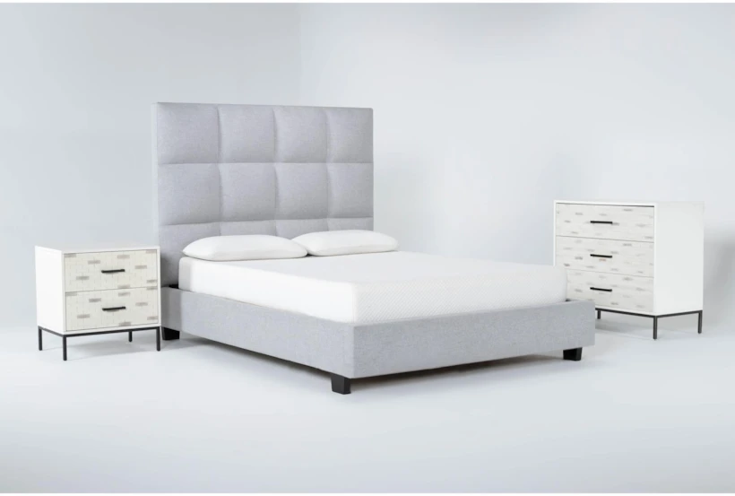 Boswell 3 Piece California King Upholstered Bedroom Set With Elden II Bachelors Chest + 2 Drawer Nightstand - 360