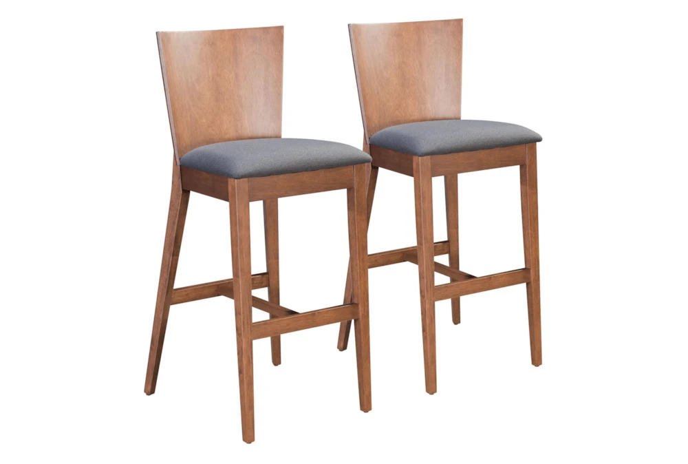 Mid-Century Walnut & Gray Bar Chair With Back Set Of 2
