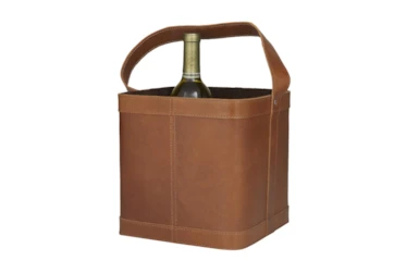 17 Inch Camel Brown Leather 4 Bottle Wine Carrying Basket