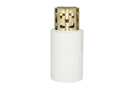 12 Inch White + Metallic Gold Greek Key Mouth Vase
