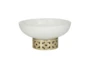 11 Inch White + Metallic Gold Greek Key Footed Bowl - Front