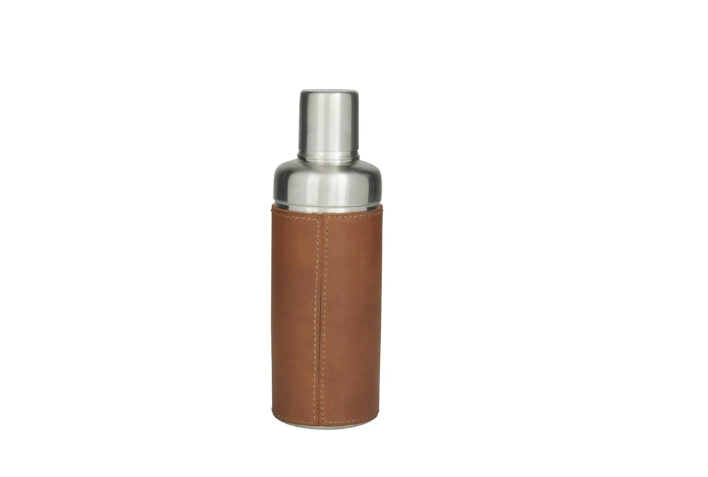 9 Inch Camel Brown Leather + Stainless Steel Cocktail Shaker