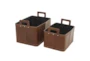Camel Brown Leather Rectangular Baskets Set Of 2 - Material