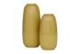 Two Tone Dijon Yellow Ribbed Vases Set Of 2 - Front