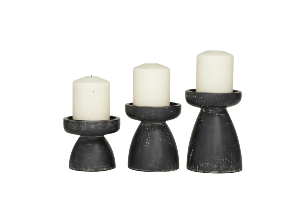 Black Distressed Modern Cone Pillar Candle Holders Set Of 3