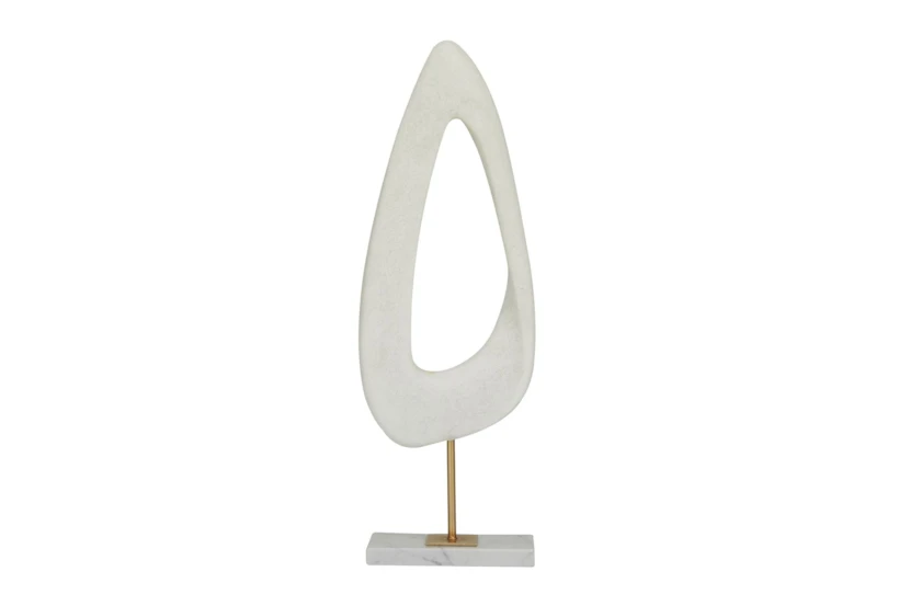 20 Inch White + Gold Modern Raindrop Sculpture On Stand - 360