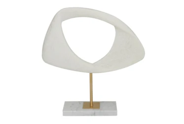 13 Inch White + Gold Modern Abstract Sculpture On Stand