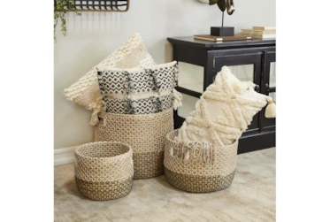 Natural + Brown Seagrass Round Floor Baskets Set Of 3