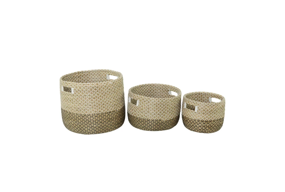 Natural + Brown Seagrass Round Floor Baskets Set Of 3