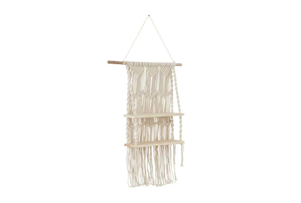 25X49 White + Natural Macrame Wall Hanging With Shelves