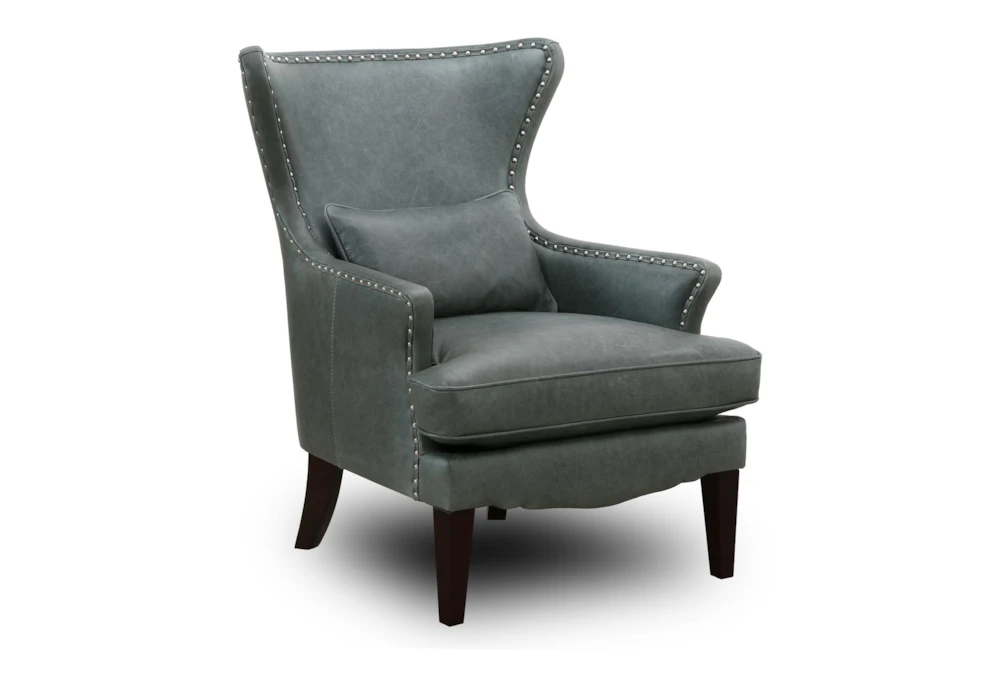 Grey Leather Wingback Accent Chair