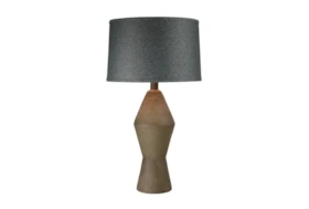 29 Inch Textured Brown Hydrocal Geometric Totem Table Lamp