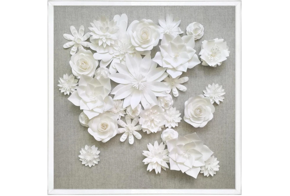 24X24 White Paper Flowers In Acrylic Ii