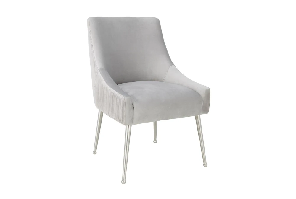 Trix Pleated Light Grey Velvet Dining Side Chair With Silver Legs