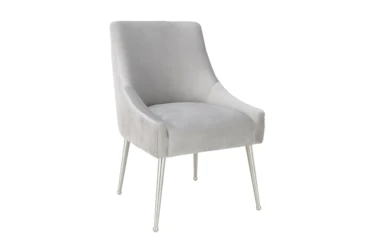 Trix Pleated Light Grey Velvet Dining Chair With Silver Legs