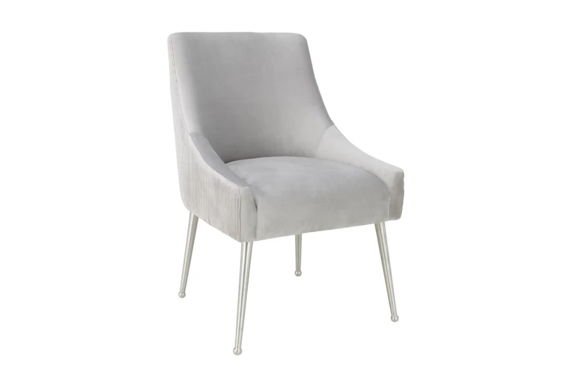 Trix Pleated Light Grey Velvet Dining Side Chair With Silver Legs - 360