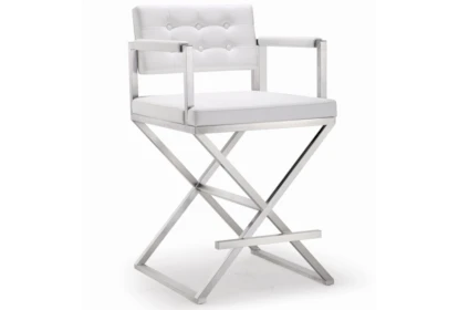 Director White Stainless Steel Counter Stool - Signature