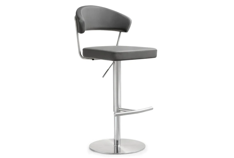 Cam Grey Faux Leather Stainless Steel Adjustable Barstool - 360