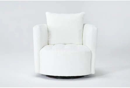 Edge White Chenille 37" Swivel Accent Chair