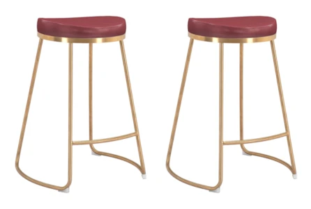 Brie Burgundy & Gold Counter Stool Set of 2
