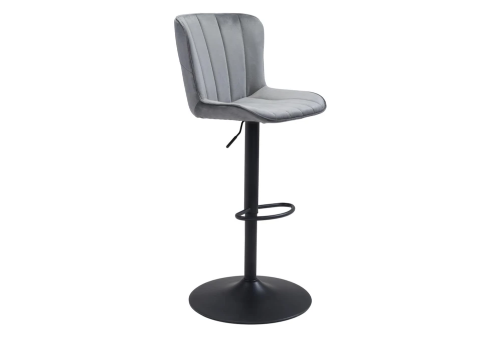 Grey Contract Grade Upholstered Adjustable Swivel Bar Stool With Back