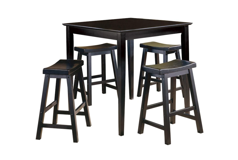 Marcel Black 36" Kitchen Counter With Stool Set For 4