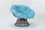 Soleil Blue Swivel Papasan Chair with Dark Grey Wicker Frame - Side