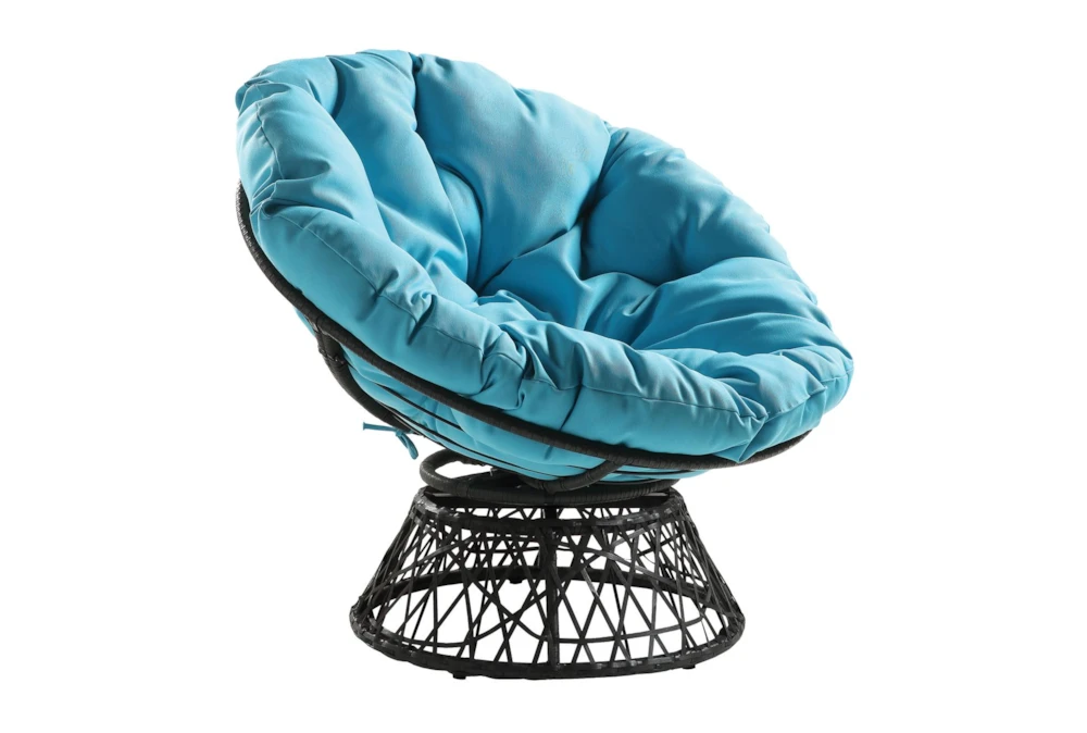 Soleil Blue Swivel Papasan Chair with Dark Grey Wicker Frame