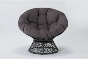 Soleil Grey Swivel Papasan Chair With Dark Grey Wicker Frame