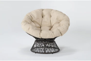 Soleil Cream Swivel Papasan Chair With Brown Wicker Frame