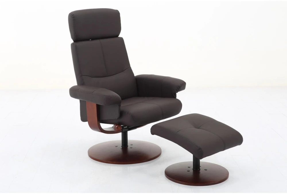 Bern Brown Faux Leather Reclining Swivel Arm Chair And Ottoman