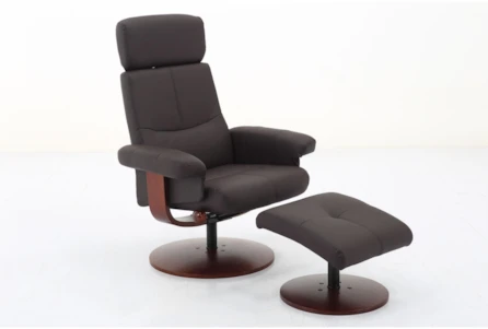 Bern Brown Faux Leather Reclining Swivel Chair And Ottoman