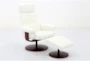 Bern White Faux Leather Reclining Swivel Arm Chair And Ottoman - Signature