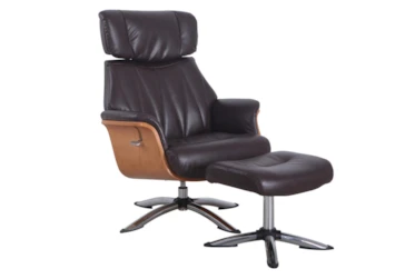 Ingram Espresso Faux Leather Reclining Swivel Chair And Ottoman