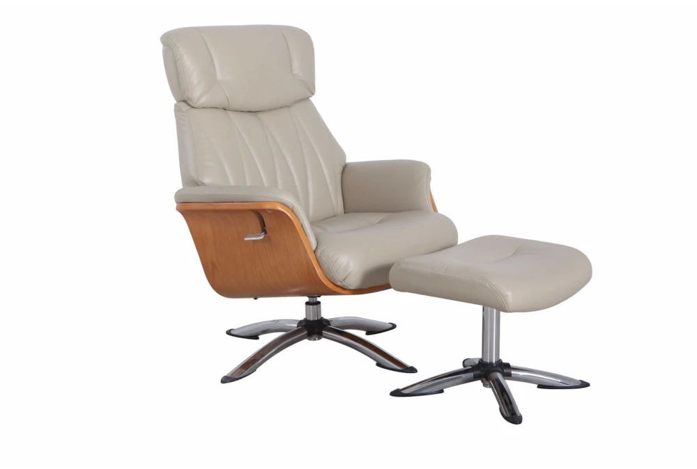 Ingram Cobblestone Faux Leather Reclining Swivel Arm Chair And Ottoman