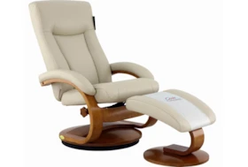 Boden Beige Faux Leather Reclining Swivel Chair And Ottoman