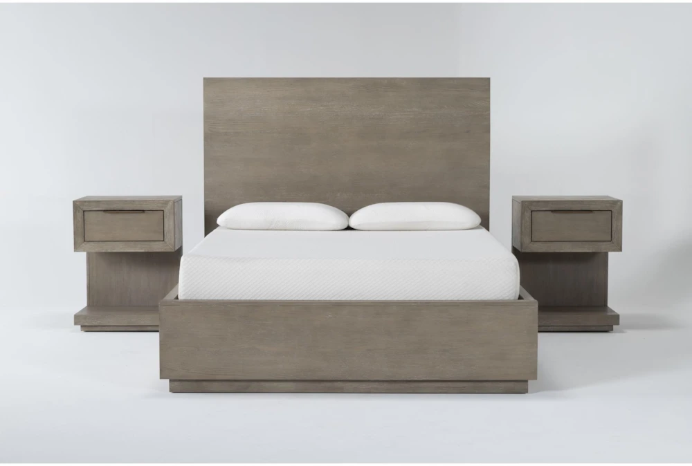 Pierce Natural Queen Panel 3 Piece Bedroom Set With 2 1-Drawer Nightstands