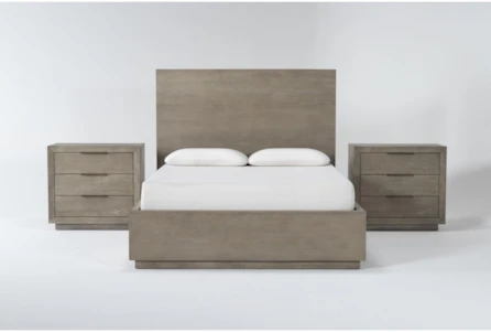 Pierce Natural Queen Panel 3 Piece Bedroom Set With 2 3-Drawer Nightstands - Main