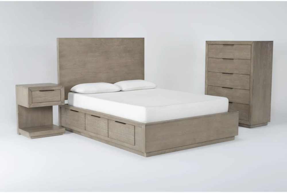 Pierce Natural Queen Storage 3 Piece Bedroom Set With 1-Drawer Nightstand