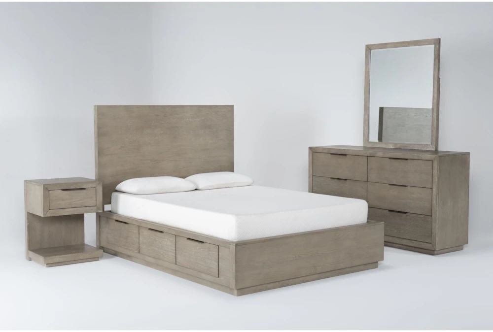Pierce Natural Queen Wood Storage 4 Piece Bedroom Set With 1-Drawer Nightstand