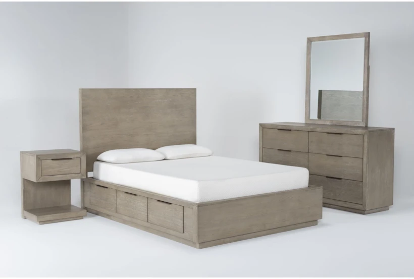 Pierce Natural Queen Wood Storage 4 Piece Bedroom Set With 1-Drawer Nightstand - 360
