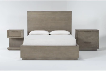 Pierce Natural King Storage 3 Piece Bedroom Set With 1-Drawer Nightstand + 3-Drawer Nightstand
