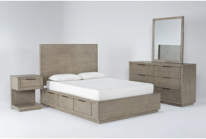 Pierce Natural King Storage 4 Piece Bedroom Set With 1-Drawer Nightstand - 360