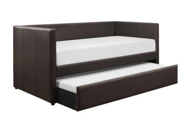 Woodwell Brown Leather Twin Daybed With Trundle