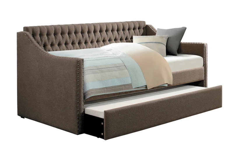 Luxe Brown Twin Upholstered Daybed With Trundle - 360