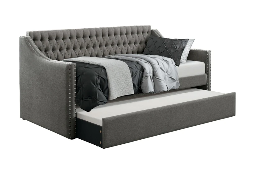 Luxe Dark Grey Twin Upholstered Daybed With Trundle - 360